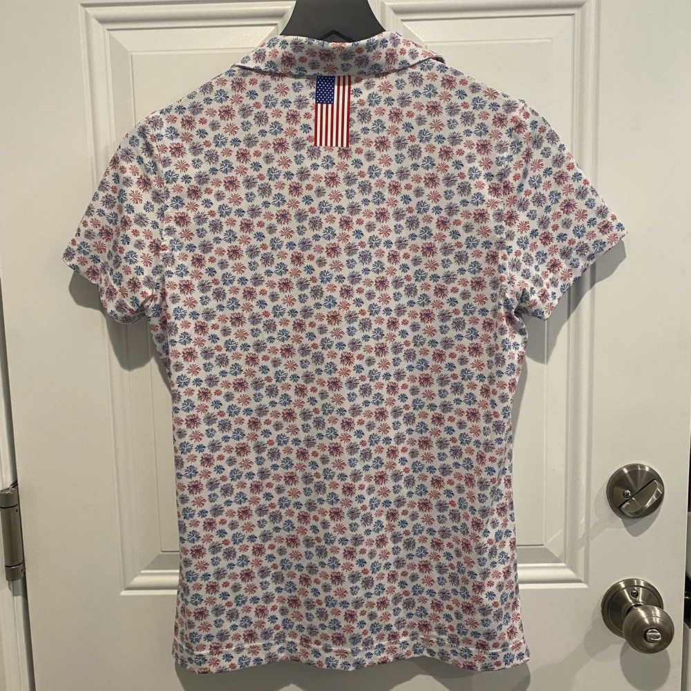 Rhoback Women’s Short sleeve Polo Shirt Fireworks Size Small - Picture 2 of 6